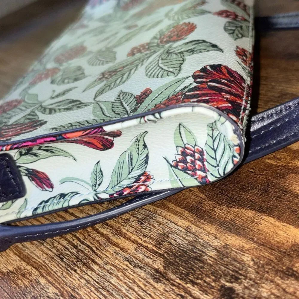 Tory Burch Kerrington navy green red Evergreen floral crossbody purse bag